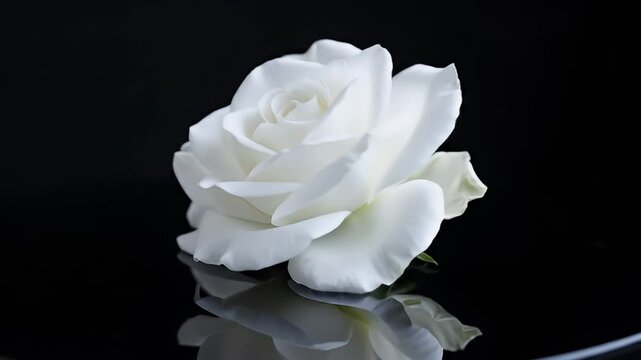 Elegant White Rose on Black Reflective Surface