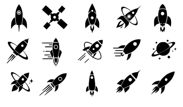 Rocket logo icon set spaceship startup vector collection