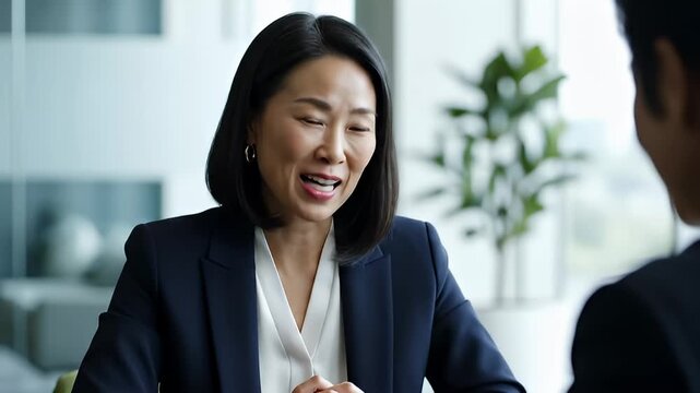 Professional Asian Woman in Business Meeting Smiling
