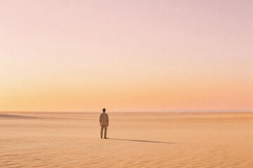 Fototapeta premium Person standing in desert at sunset