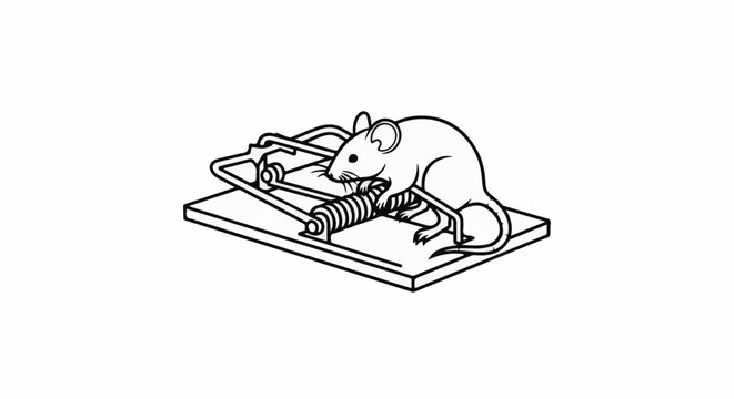 A drawing of a mouse sniffing a spring-loaded trap