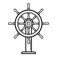 Obraz premium Ship's Wheel Helm on Pedestal Nautical Maritime Line Art Illustration