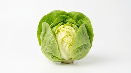 Fototapeta premium Fresh Head of Tender Young Lettuce Isolated on a White Background