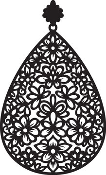 Black floral filigree teardrop earring, laser cut design, intricate flower pattern, jewelry making template