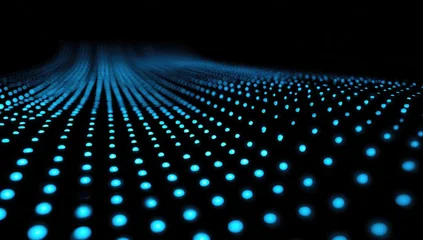 A grid of blue glowing dots stretches across a dark space. The perspective gives the illusion of depth and a curving surface © 3nautika