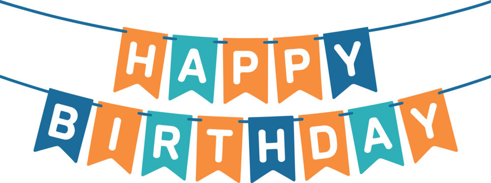Colorful happy birthday flags on string banner decoration
