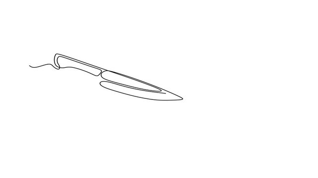 Animated self drawing of continuous line draw of  Steak with knife.    Full length one line animation. 4K
