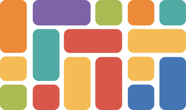 Colorful rectangles in various sizes and shapes on white background