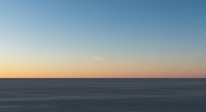 Abstract minimalist background showing the intersection of a flat surface and the immense, empty sky extending to the infinite horizon line, infinite, empty, demarcation