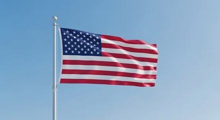 Obraz premium American flag waving in the breeze against a clear blue sky