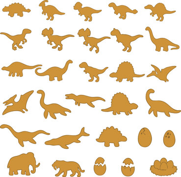 Professional Dino Nuggets Silhouette Set. High-quality vector shapes with fully editable fills and expanded outlines. Ideal for kids menu, party crafts and stickers!
