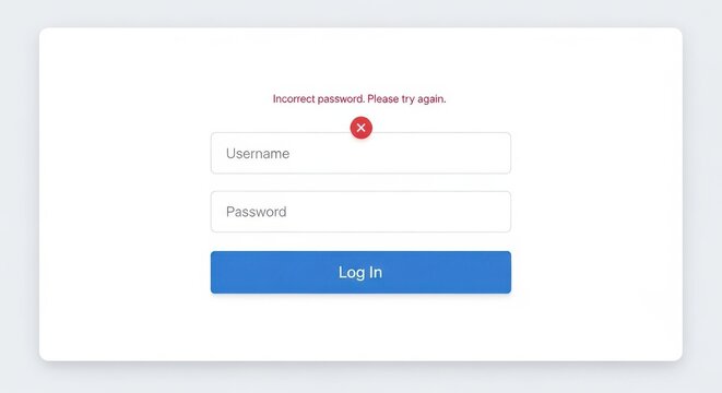 Login form with incorrect password error message