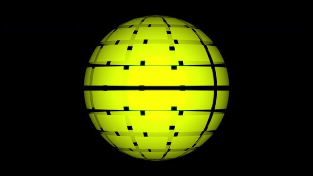 Bright yellow digital sphere with grid structure and glowing effect, symbolizing global connectivity.