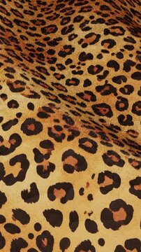 Vertical leopard cheetah fur animal print pattern texture wild fashion apparel couture promo banner textile fabric background safari manual realistic 3D render backdrop loop animation wallpaper