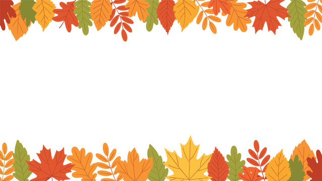 Beautiful autumn border frame featuring a variety of colorful fallen leaves on a clean white background for seasonal designs.