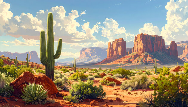 A vibrant panorama of desert majesty and serene skies.