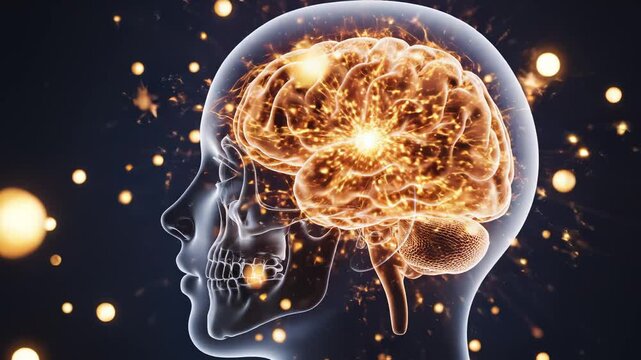 Human brain with glowing activity for commercial backgrounds, digital design, and advertising