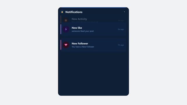 Modern Dark Mode Notification Center UI with Alert Icons