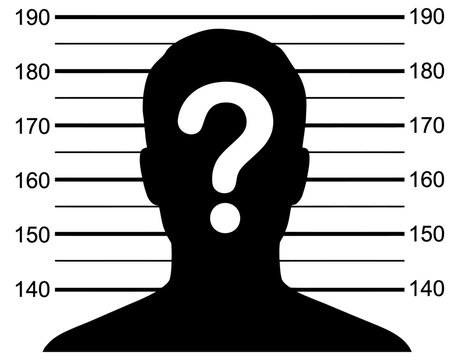 Silhouette of a person with a question mark on a height chart symbolizing anonymity and uncertainty in identification anonymous mystery unknown guessing measurement police lineup