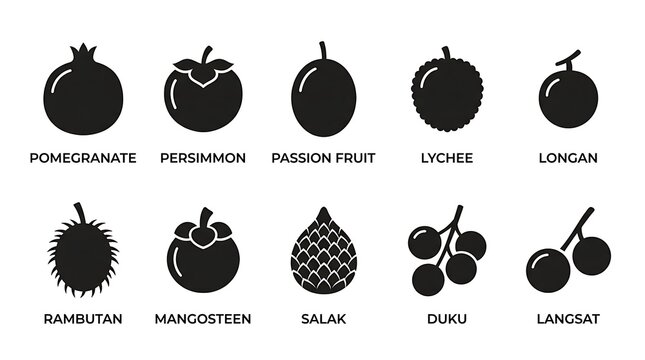 Exotic Fruit Icons and Names.
