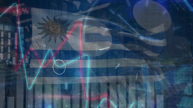 Animation of data processing over flag of uruguay