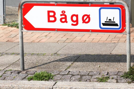 Baag&oslash; island roadsign and direction in Denmark	