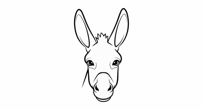 A simple line drawing of a donkey's head with large ears, looking forward