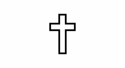 Fototapeta premium A stark black outline of a Christian cross stands against a pure white background