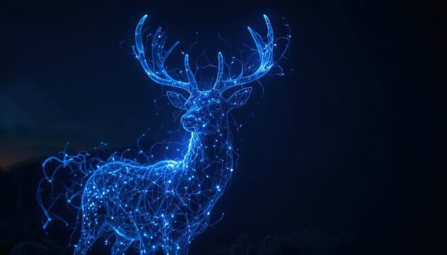 Digital Stag Illustration: A Luminous, Futuristic Rendering of a Majestic Deer with Intricate Network Connections