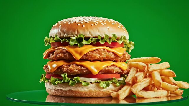 Double cheeseburger with crispy patties, melted cheese, fresh toppings, and fries