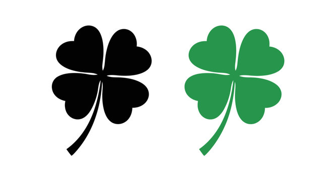 Two Four-Leaf Clover Icons One Black Silhouette and One Green Illustration Symbolizing Luck and Good Fortune