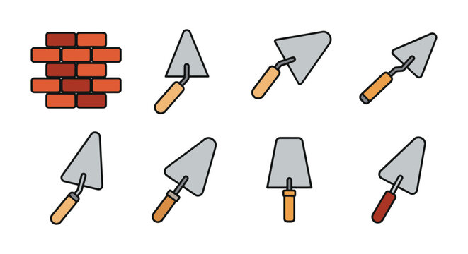 Brick Trowel Line art vector simple color shapes illustration