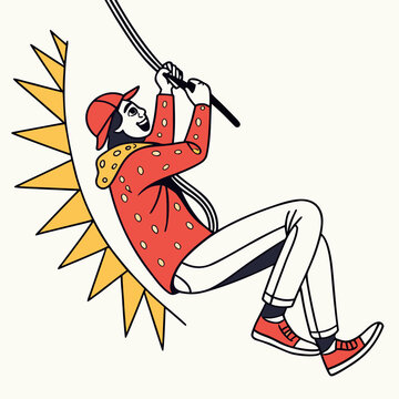 Zip line, adventure, illustration, vector graphic