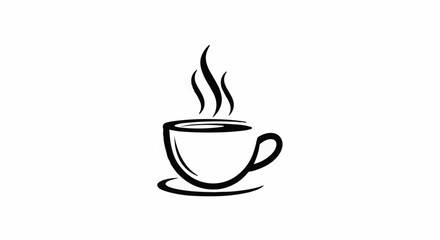 Obraz premium A simple, stylized line drawing of a steaming cup and saucer
