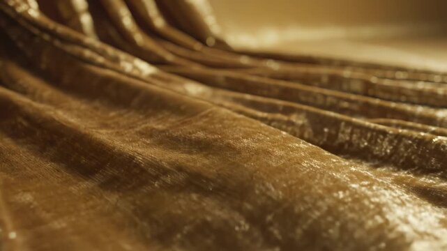 Closeup of golden fabric texture for commercial backgrounds, digital design, and advertising
