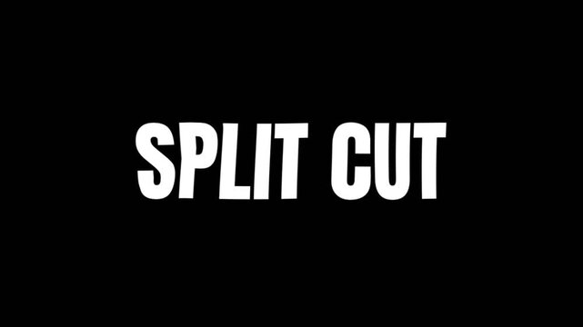 Bold SPLIT CUT text animation on a dark background, ideal for video editing concepts, transitions, cinematic cuts, and modern motion graphics projects.