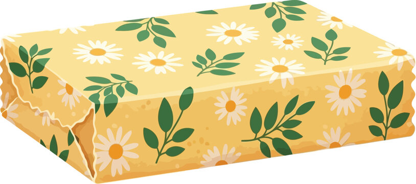 Paper package wrapped in floral patterns sits waiting for a special.