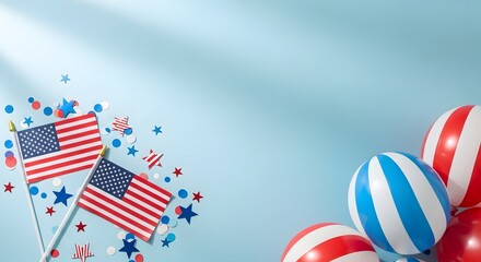 Obraz premium Celebrating labor day patriotic american flags and balloons for a festive holiday weekend