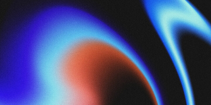 Abstract modern background with smooth curved gradients of deep blue, cyan, and warm terracotta, featuring a grainy, noisy texture.