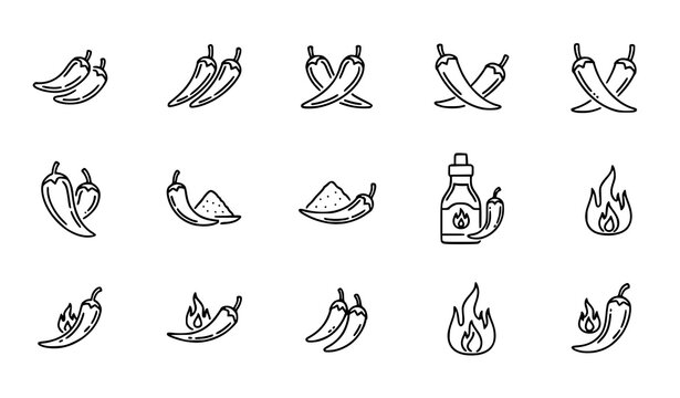 Chili spice linear icon set hot pepper vector