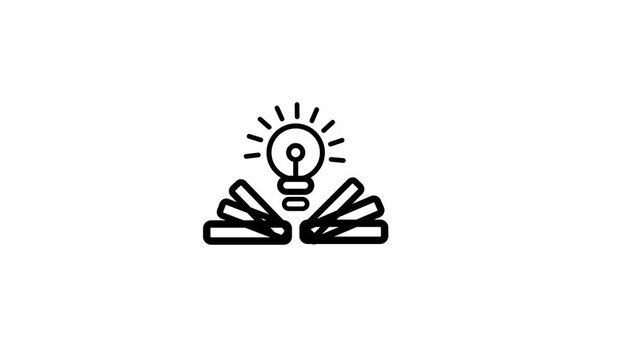 Minimal knowledge bulb icon animation on a white background, symbolizing smart ideas, learning, and inspiration. 4K animation.