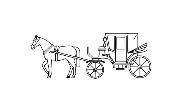 Horse drawn carriage vector flat illustration transport vehicle design