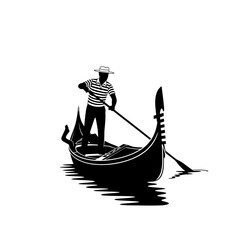 Man rows traditional Venetian gondola through calm waters © fatkul