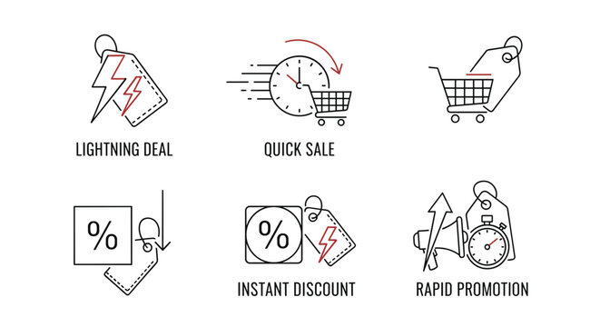 Shopping icons with discount symbols.