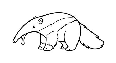 Fototapeta premium Cartoon Anteater Graphic Playful Wildlife Art for Children; Humorous Animal Depiction; Black-and-White Artwork; Doodle Style; Outline Drawing; Whimsical Creature Concept.