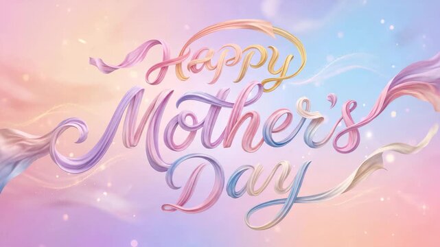 Happy mothers day greeting card with elegant 3d ribbon lettering on a soft pastel gradient background