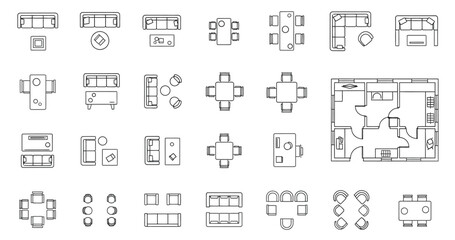 Obraz premium Architectural Floor Plan and Furniture Layout Top View Set