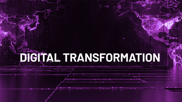 Abstract Digital Transformation typography world map background