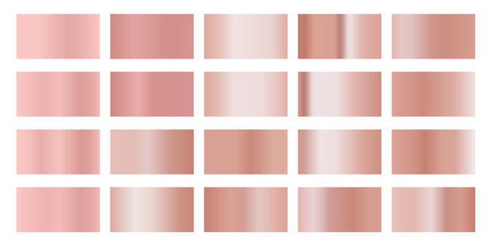 Rose gold gradient swatches, golden metal light glitter material effect  surface