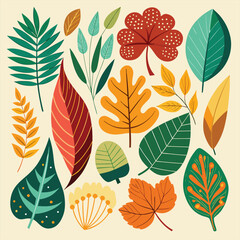 Fototapeta premium Modern Colorful Leaves Set Flat Botanical Vector Illustration